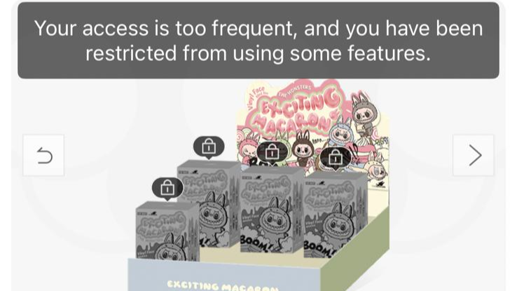 A screenshot showing a Labubu drop ban message